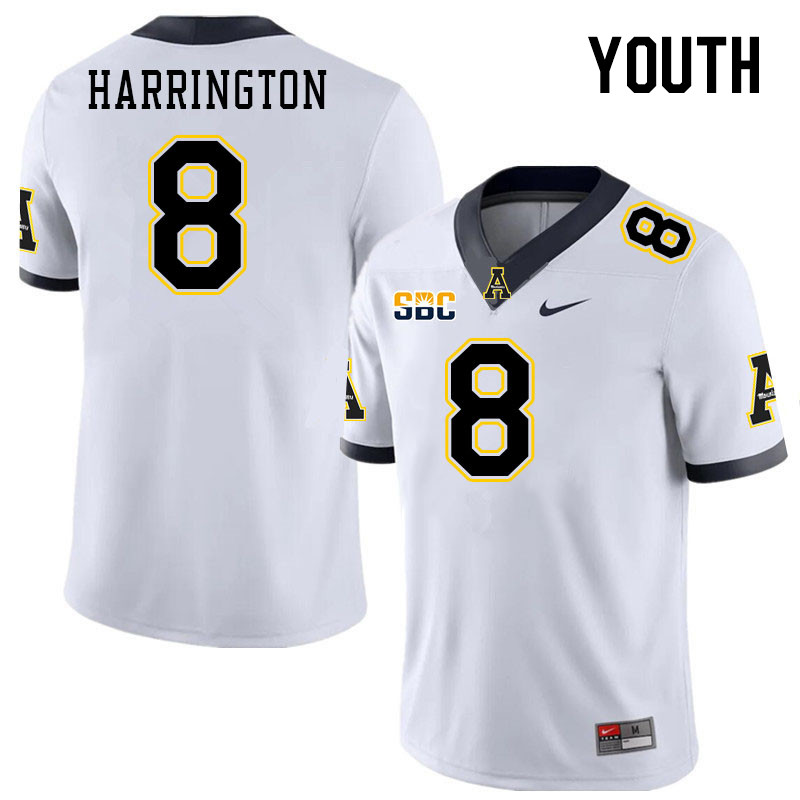Youth #8 Brendan Harrington Appalachian State Mountaineers College Football Jerseys Stitched Sale-Wh